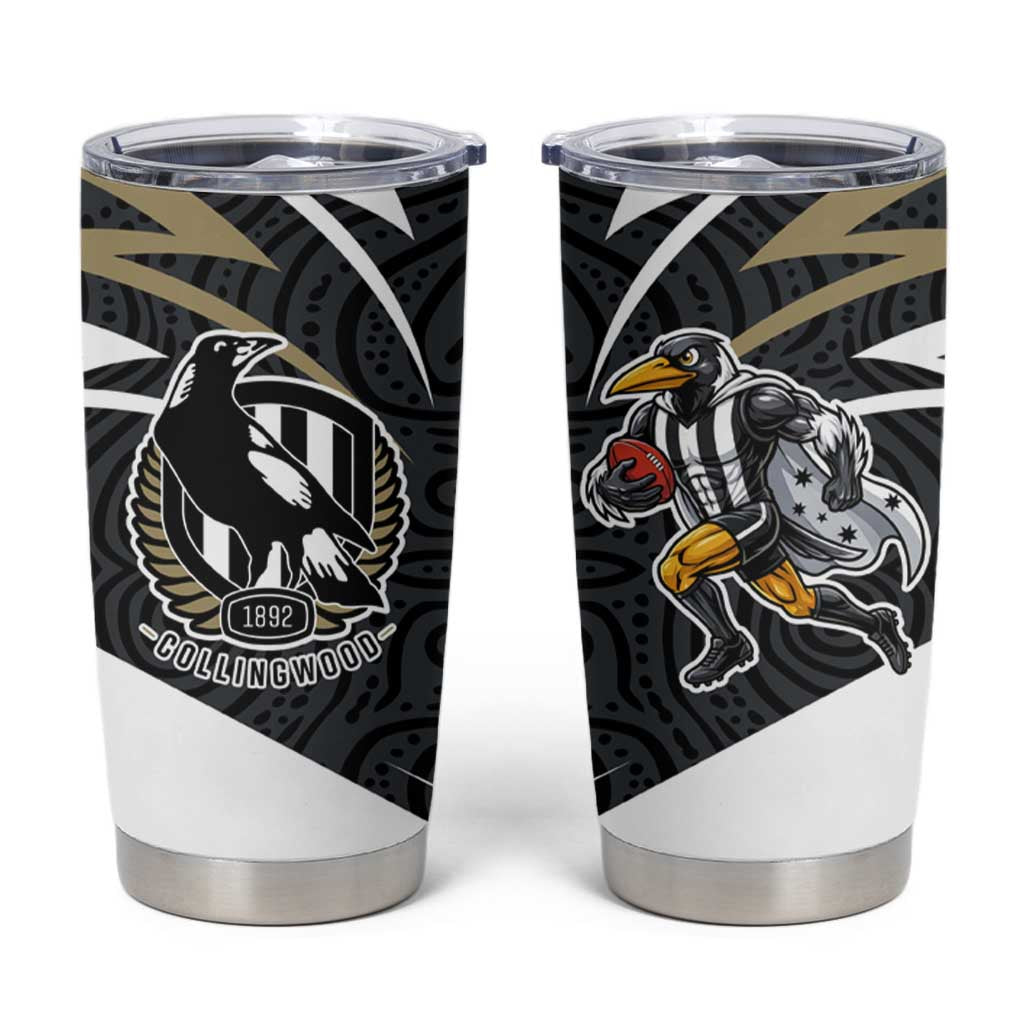 Collingwood Magpies Australian Football Tumbler Cup Iconic Bird Mascot With Indigenous Pattern Art