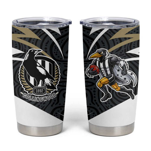 Collingwood Magpies Australian Football Tumbler Cup Iconic Bird Mascot With Indigenous Pattern Art