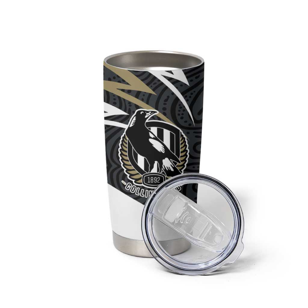 Collingwood Magpies Australian Football Tumbler Cup Iconic Bird Mascot With Indigenous Pattern Art