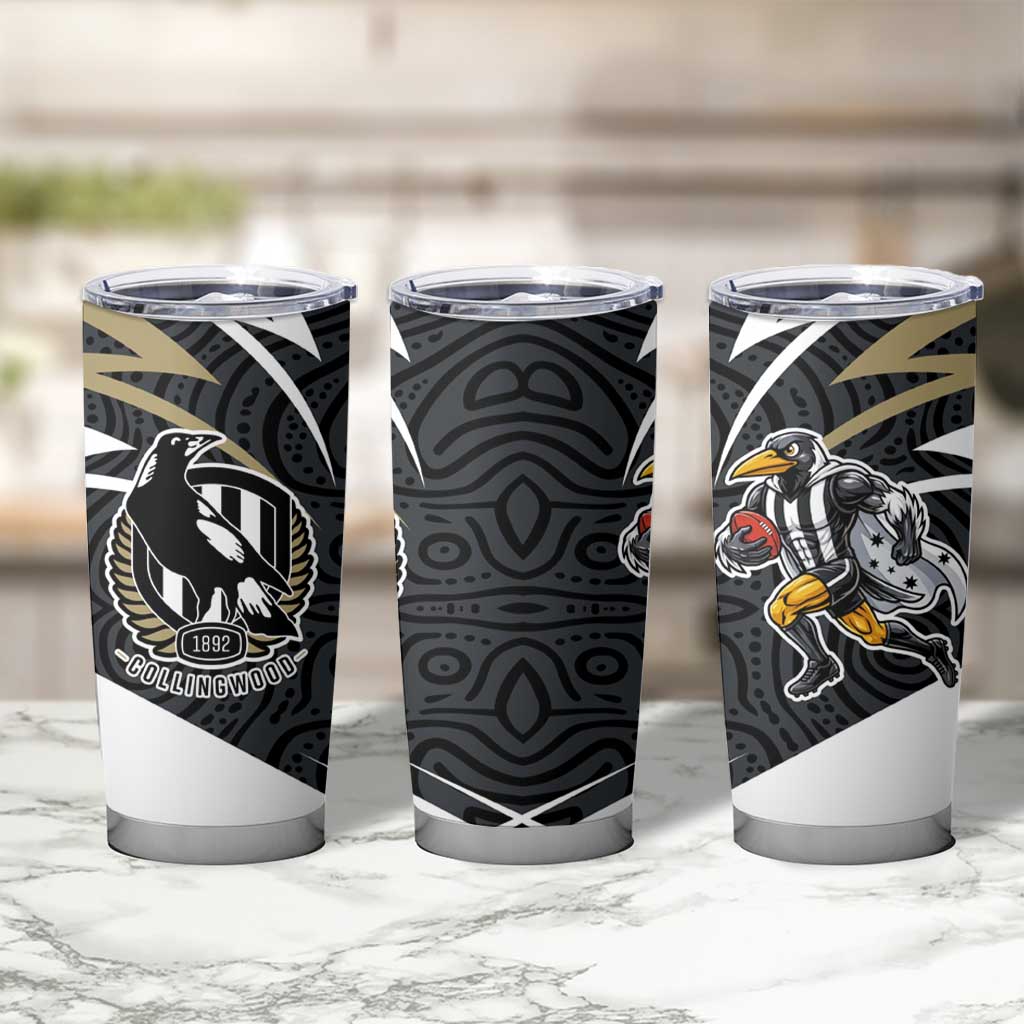 Collingwood Magpies Australian Football Tumbler Cup Iconic Bird Mascot With Indigenous Pattern Art