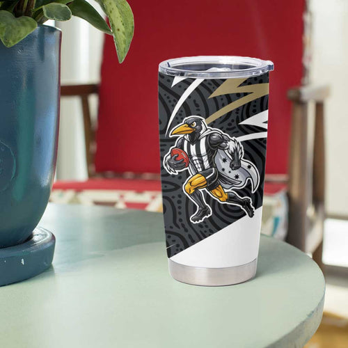 Collingwood Magpies Australian Football Tumbler Cup Iconic Bird Mascot With Indigenous Pattern Art