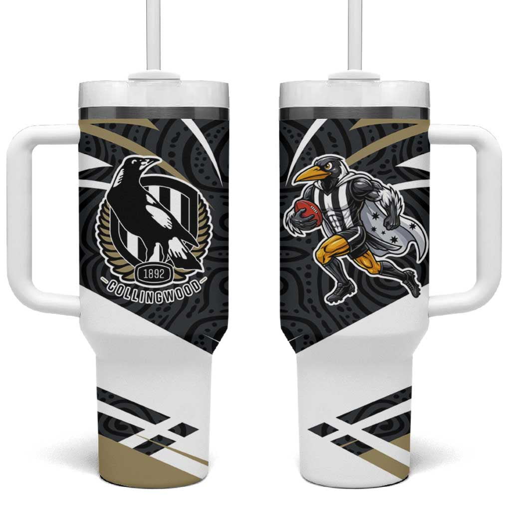 Collingwood Magpies Australian Football Tumbler With Handle Iconic Bird Mascot With Indigenous Pattern Art