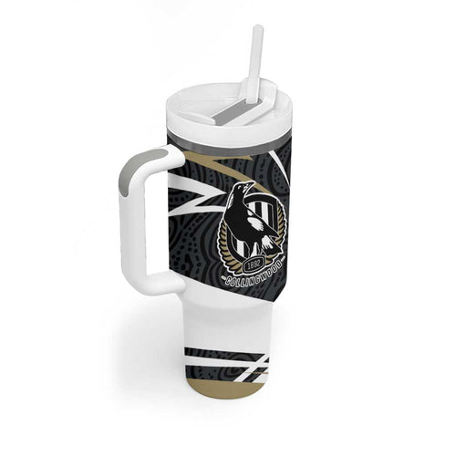 Collingwood Magpies Australian Football Tumbler With Handle Iconic Bird Mascot With Indigenous Pattern Art