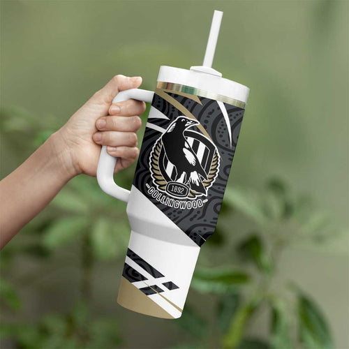 Collingwood Magpies Australian Football Tumbler With Handle Iconic Bird Mascot With Indigenous Pattern Art