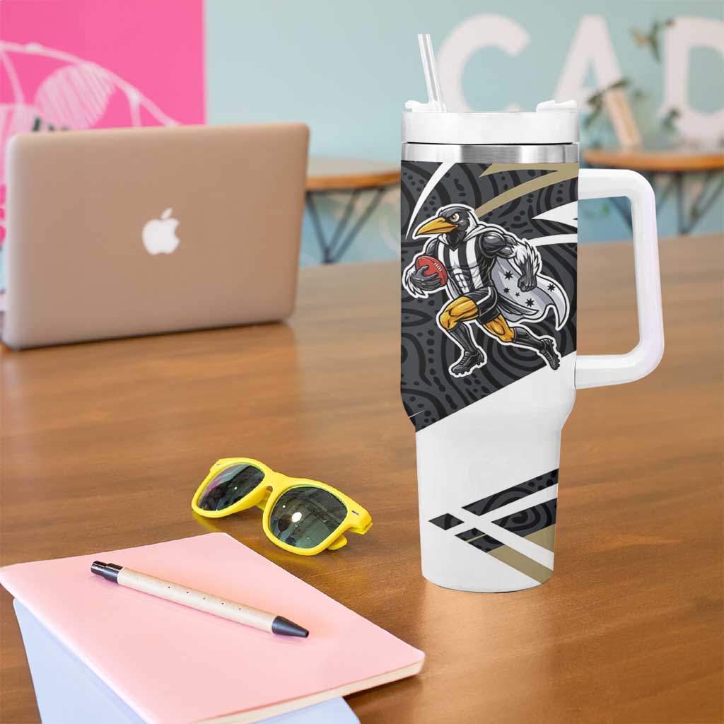 Collingwood Magpies Australian Football Tumbler With Handle Iconic Bird Mascot With Indigenous Pattern Art