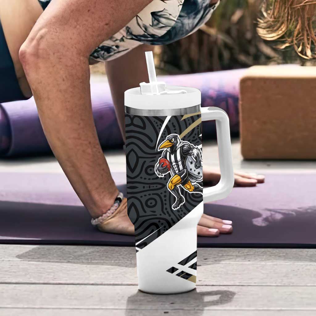 Collingwood Magpies Australian Football Tumbler With Handle Iconic Bird Mascot With Indigenous Pattern Art