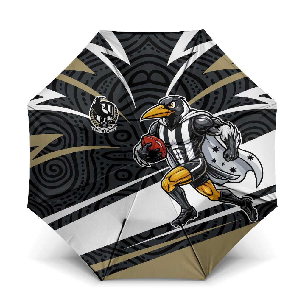 Collingwood Magpies Australian Football Umbrella Iconic Bird Mascot With Indigenous Pattern Art