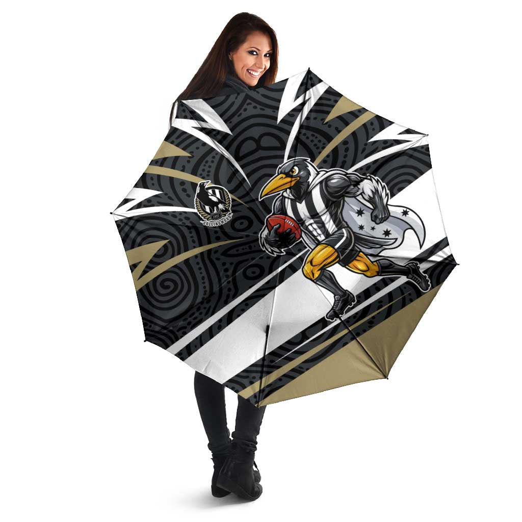 Collingwood Magpies Australian Football Umbrella Iconic Bird Mascot With Indigenous Pattern Art