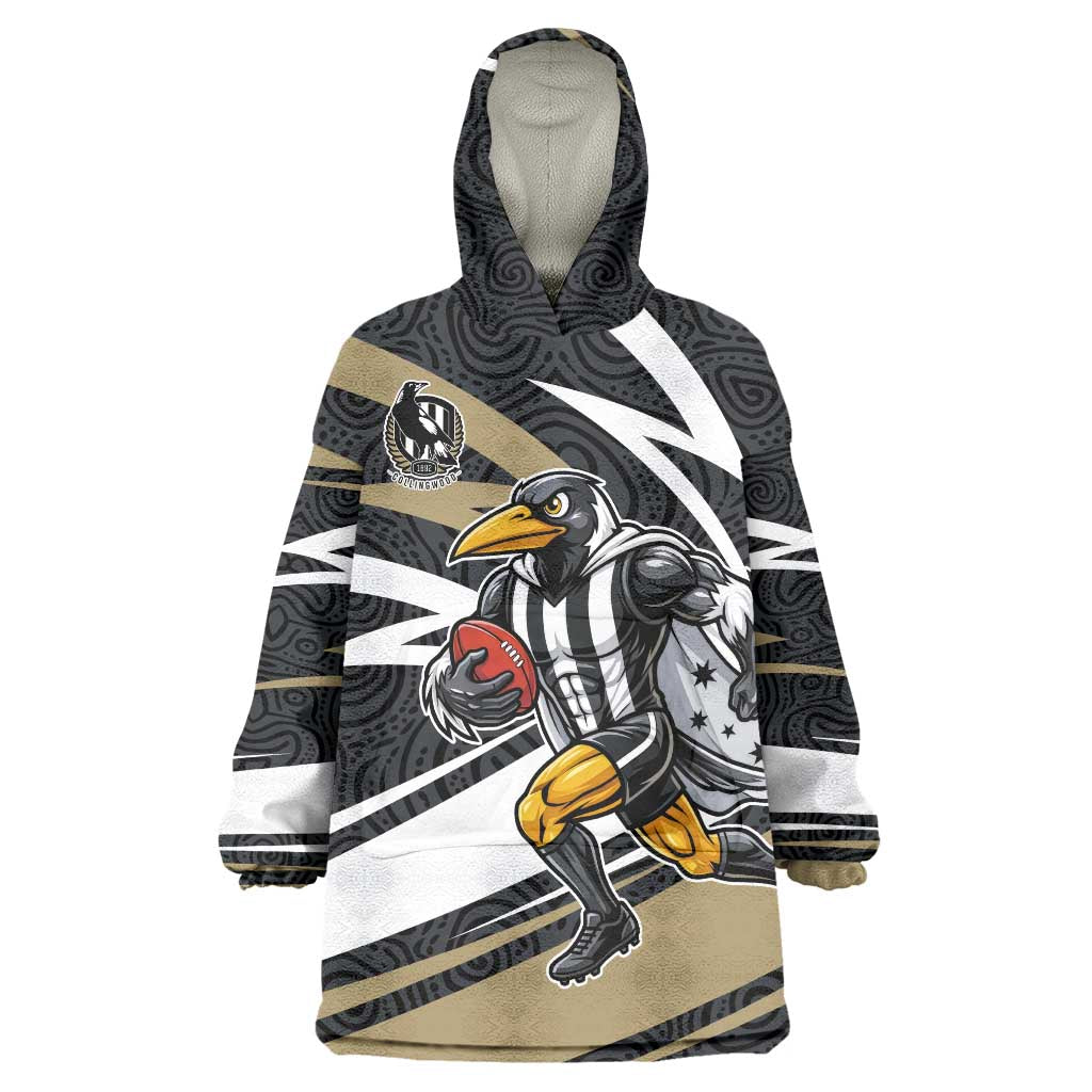 Collingwood Magpies Australian Football Wearable Blanket Hoodie Iconic Bird Mascot With Indigenous Pattern Art