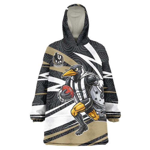 Collingwood Magpies Australian Football Wearable Blanket Hoodie Iconic Bird Mascot With Indigenous Pattern Art