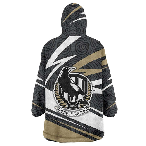 Collingwood Magpies Australian Football Wearable Blanket Hoodie Iconic Bird Mascot With Indigenous Pattern Art