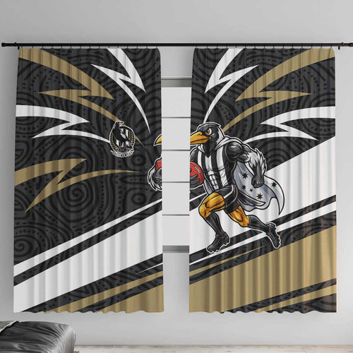Collingwood Magpies Australian Football Window Curtain Iconic Bird Mascot With Indigenous Pattern Art