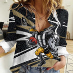 Collingwood Magpies Australian Football Women Casual Shirt Iconic Bird Mascot With Indigenous Pattern Art