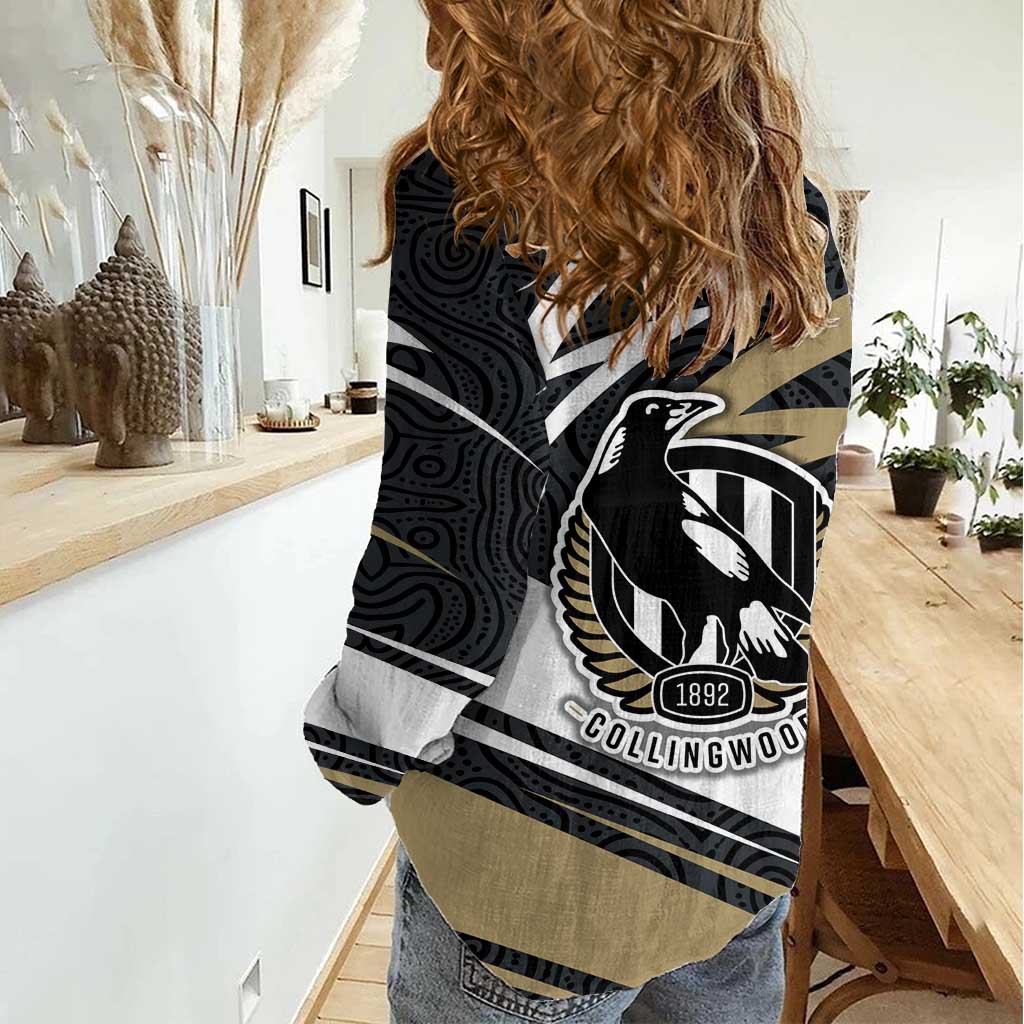 Collingwood Magpies Australian Football Women Casual Shirt Iconic Bird Mascot With Indigenous Pattern Art