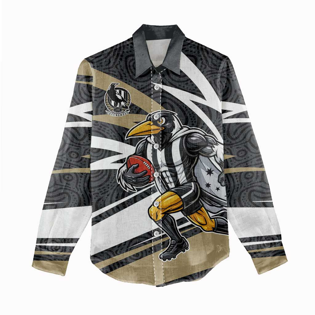 Collingwood Magpies Australian Football Women Casual Shirt Iconic Bird Mascot With Indigenous Pattern Art