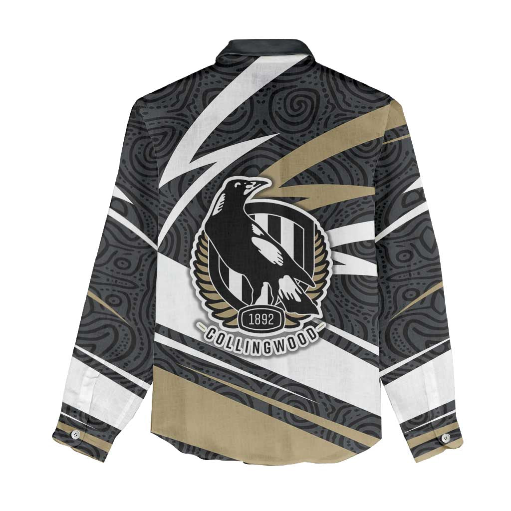 Collingwood Magpies Australian Football Women Casual Shirt Iconic Bird Mascot With Indigenous Pattern Art