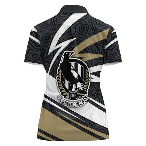 Collingwood Magpies Australian Football Women Polo Shirt Iconic Bird Mascot With Indigenous Pattern Art