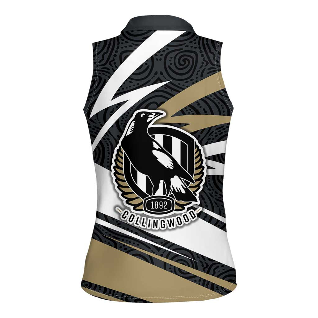 Collingwood Magpies Australian Football Women Sleeveless Polo Shirt Iconic Bird Mascot With Indigenous Pattern Art