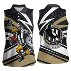Collingwood Magpies Australian Football Women Sleeveless Polo Shirt Iconic Bird Mascot With Indigenous Pattern Art