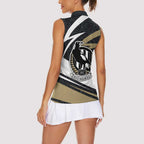 Collingwood Magpies Australian Football Women Sleeveless Polo Shirt Iconic Bird Mascot With Indigenous Pattern Art