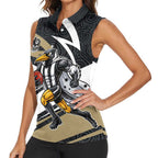 Collingwood Magpies Australian Football Women Sleeveless Polo Shirt Iconic Bird Mascot With Indigenous Pattern Art