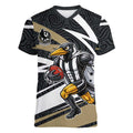 Collingwood Magpies Australian Football Women V-Neck T-Shirt Iconic Bird Mascot With Indigenous Pattern Art