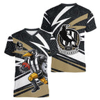 Collingwood Magpies Australian Football Women V-Neck T-Shirt Iconic Bird Mascot With Indigenous Pattern Art