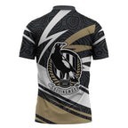 Collingwood Magpies Australian Football Zipper Polo Shirt Iconic Bird Mascot With Indigenous Pattern Art