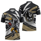 Collingwood Magpies Australian Football Zipper Polo Shirt Iconic Bird Mascot With Indigenous Pattern Art