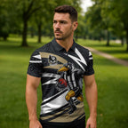 Collingwood Magpies Australian Football Zipper Polo Shirt Iconic Bird Mascot With Indigenous Pattern Art