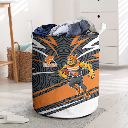Greater Western Sydney Giants Australian Football Laundry Basket Athletic Hero Mascot With Indigenous Pattern Art