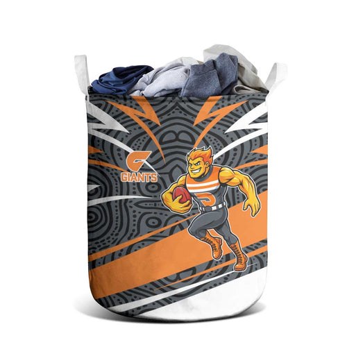 Greater Western Sydney Giants Australian Football Laundry Basket Athletic Hero Mascot With Indigenous Pattern Art
