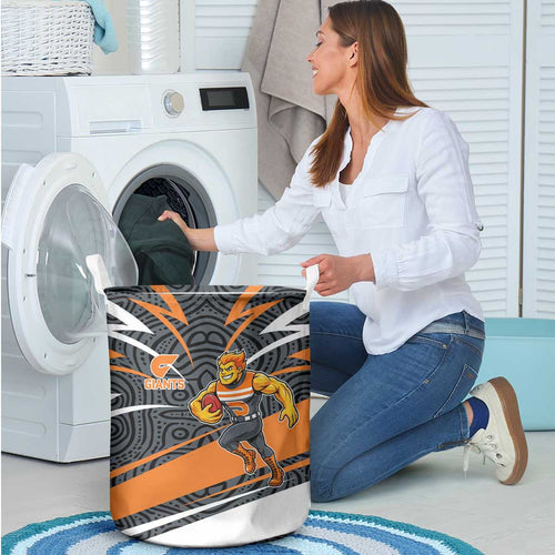 Greater Western Sydney Giants Australian Football Laundry Basket Athletic Hero Mascot With Indigenous Pattern Art