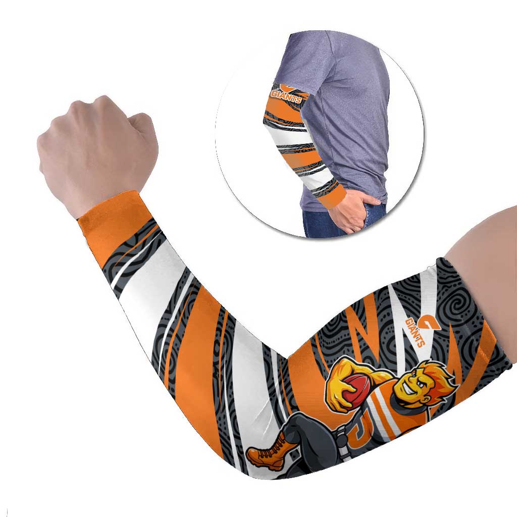 Greater Western Sydney Giants Australian Football Arm Sleeves Athletic Hero Mascot With Indigenous Pattern Art