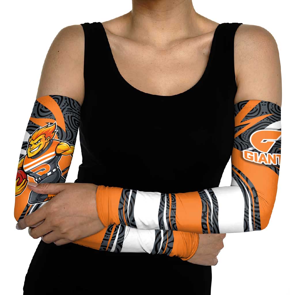 Greater Western Sydney Giants Australian Football Arm Sleeves Athletic Hero Mascot With Indigenous Pattern Art