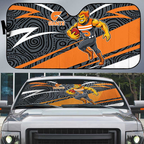 Greater Western Sydney Giants Australian Football Auto Sun Shade Athletic Hero Mascot With Indigenous Pattern Art