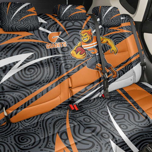 Greater Western Sydney Giants Australian Football Back Car Seat Cover Athletic Hero Mascot With Indigenous Pattern Art