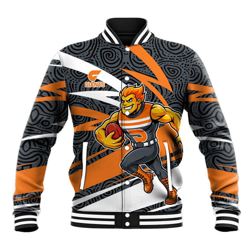 Greater Western Sydney Giants Australian Football Baseball Jacket Athletic Hero Mascot With Indigenous Pattern Art