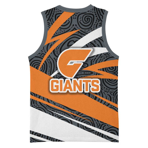 Greater Western Sydney Giants Australian Football Basketball Jersey Athletic Hero Mascot With Indigenous Pattern Art