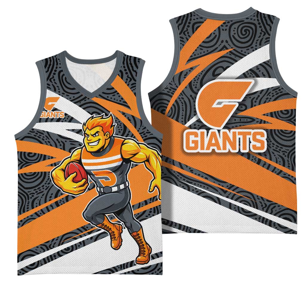 Greater Western Sydney Giants Australian Football Basketball Jersey Athletic Hero Mascot With Indigenous Pattern Art