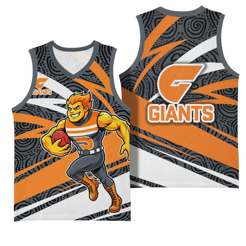 Greater Western Sydney Giants Australian Football Basketball Jersey Athletic Hero Mascot With Indigenous Pattern Art
