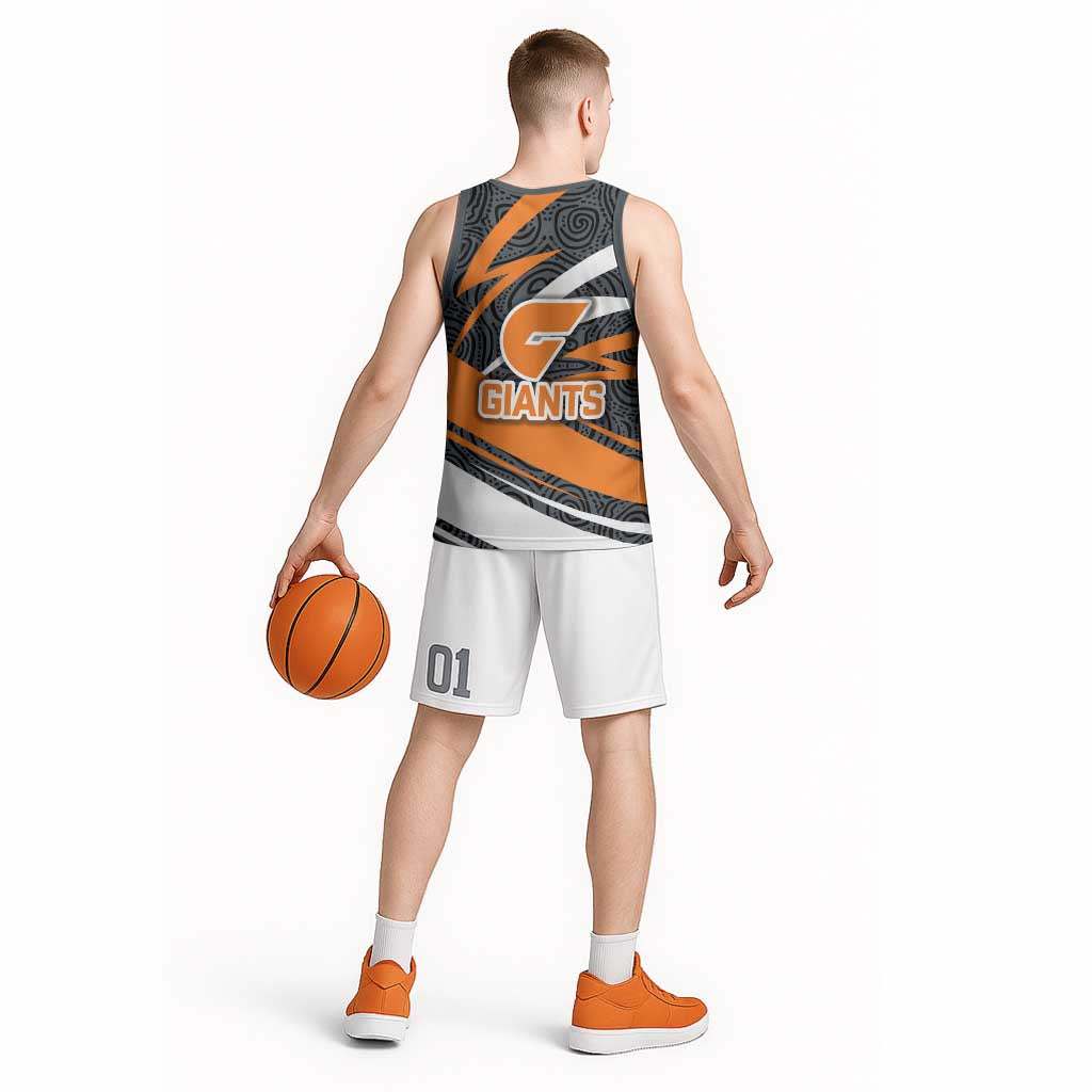 Greater Western Sydney Giants Australian Football Basketball Jersey Athletic Hero Mascot With Indigenous Pattern Art