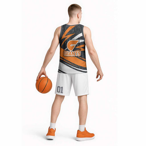 Greater Western Sydney Giants Australian Football Basketball Jersey Athletic Hero Mascot With Indigenous Pattern Art