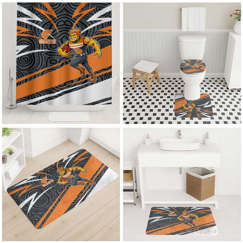 Greater Western Sydney Giants Australian Football Bathroom Set Athletic Hero Mascot With Indigenous Pattern Art