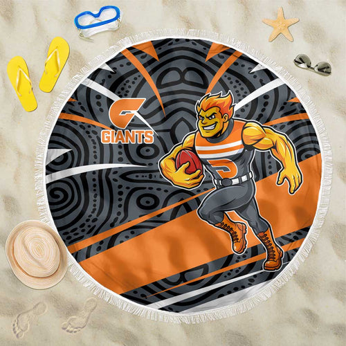 Greater Western Sydney Giants Australian Football Beach Blanket Athletic Hero Mascot With Indigenous Pattern Art