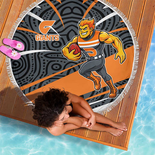 Greater Western Sydney Giants Australian Football Beach Blanket Athletic Hero Mascot With Indigenous Pattern Art