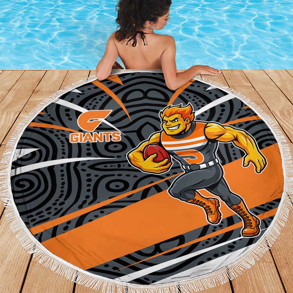 Greater Western Sydney Giants Australian Football Beach Blanket Athletic Hero Mascot With Indigenous Pattern Art