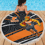Greater Western Sydney Giants Australian Football Beach Blanket Athletic Hero Mascot With Indigenous Pattern Art