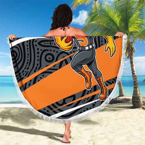 Greater Western Sydney Giants Australian Football Beach Blanket Athletic Hero Mascot With Indigenous Pattern Art