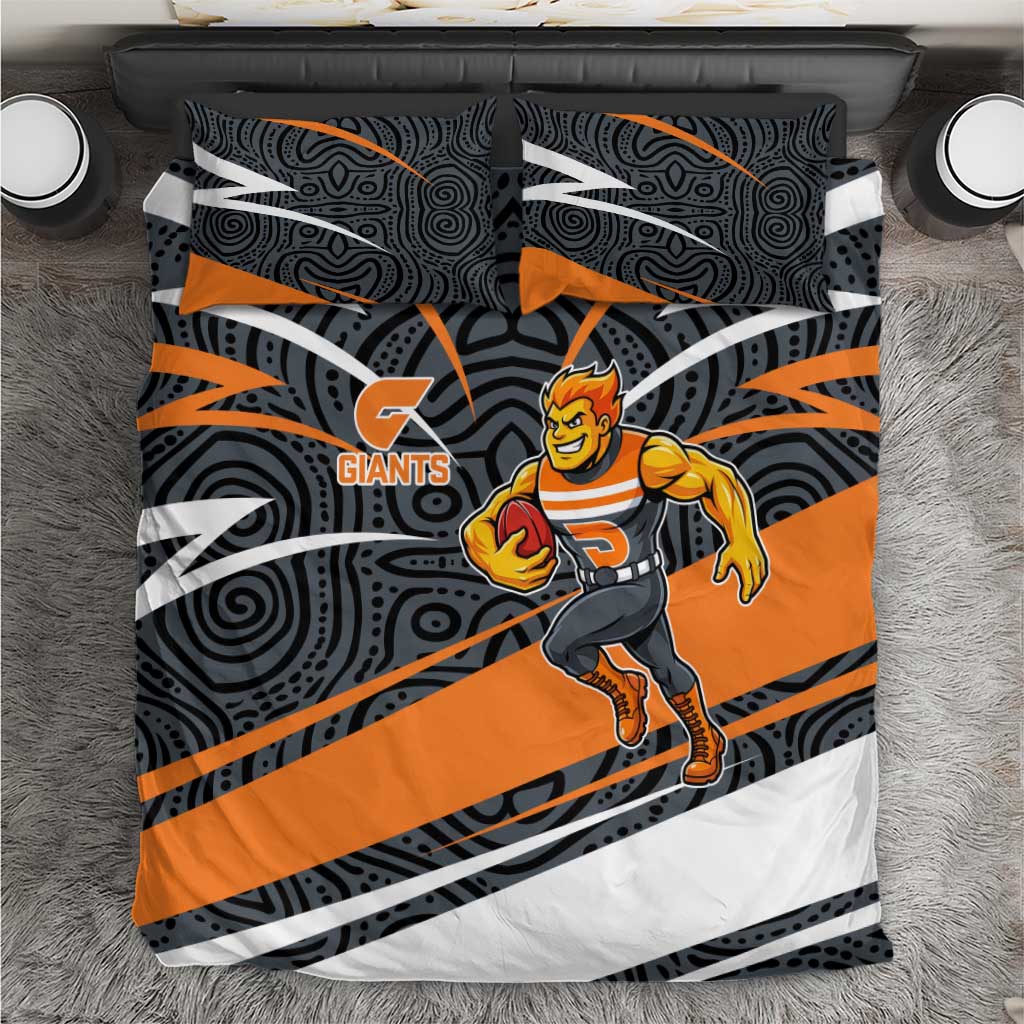 Greater Western Sydney Giants Australian Football Bedding Set Athletic Hero Mascot With Indigenous Pattern Art